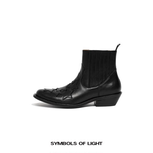 SYMBOLS OF LIGHT小牛皮短靴 刺绣星迹切尔西靴 小众休闲男女皮靴