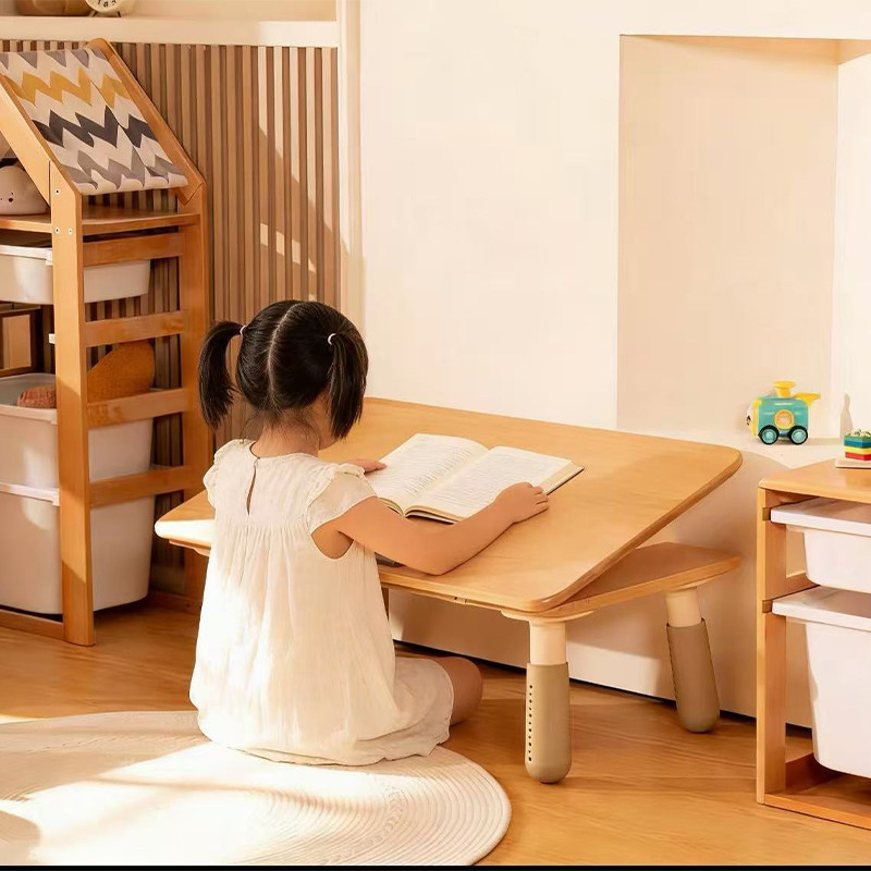 木之恋花生桌实木儿童书桌宝宝阅读桌绘画桌游戏桌可倾斜梦想桌