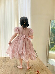 米素童装甜美粉色公主裙夏季2023新款短袖蓬蓬裙女童连衣裙礼服