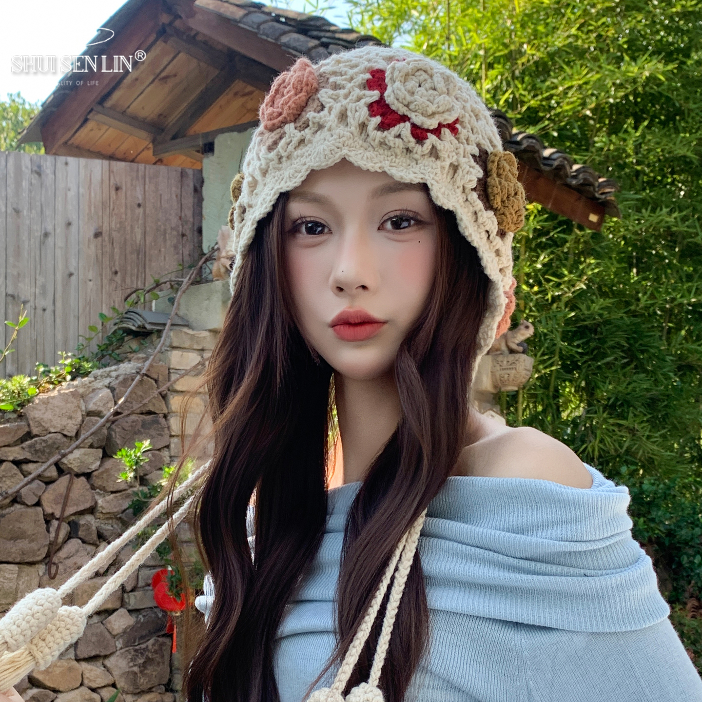 民族风百搭套头帽显脸小毛线帽子