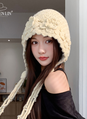 手工钩花流苏针织帽子冬季保暖