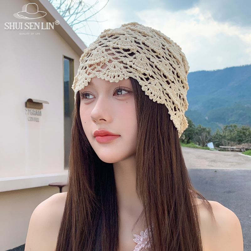 薄款套头帽包头毛拍照镂空针织帽