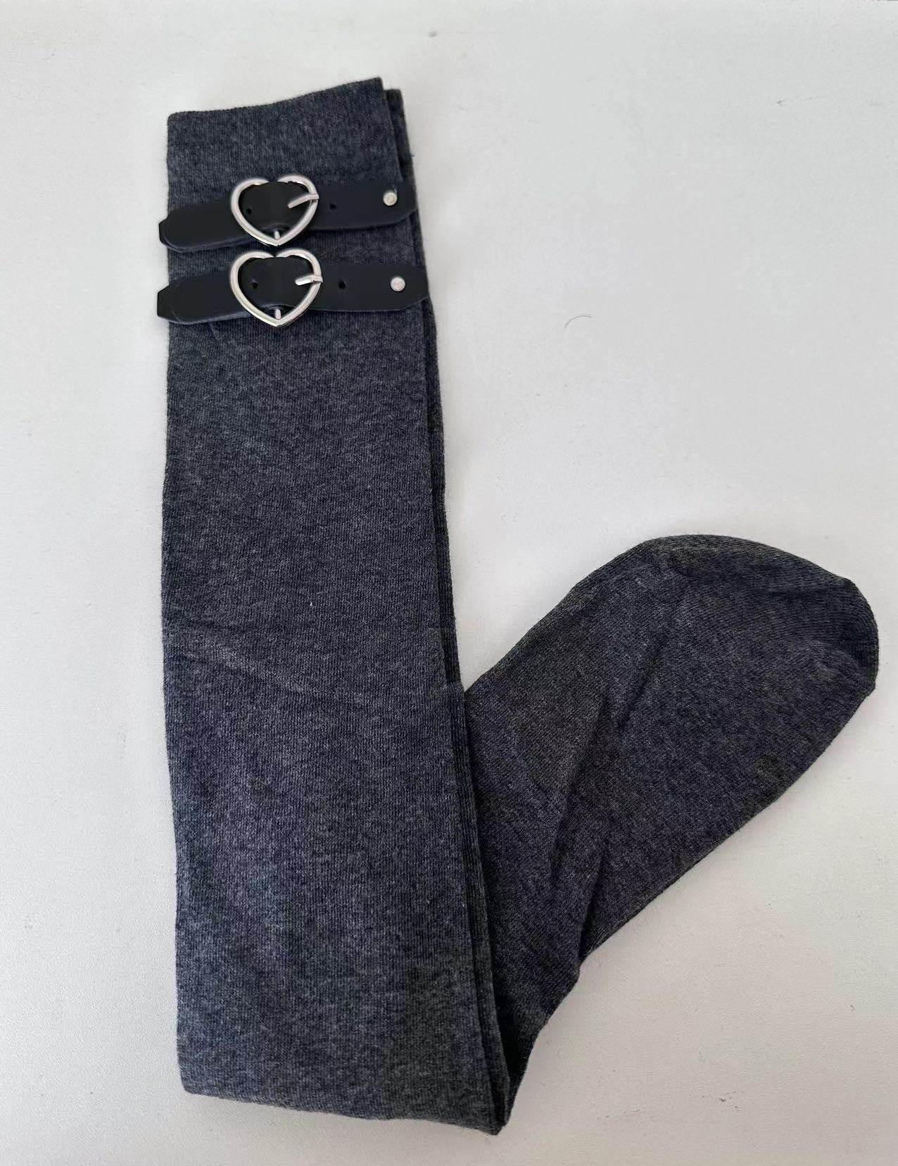 thumbnail for Love leather buckle piles of stockings hot girls sweet cool spring and summer jk black pressure thin students high-tube over-the-knee socks cotton autumn