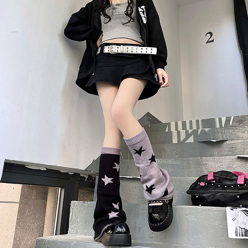 星星jk针织腿套秋冬朋克正反两穿辣妹y2k堆堆袜套黑显瘦小腿袜潮,女士内衣/男士内衣/家居服,中筒袜,淘宝优惠券,粉丝福利购,淘宝优惠卷