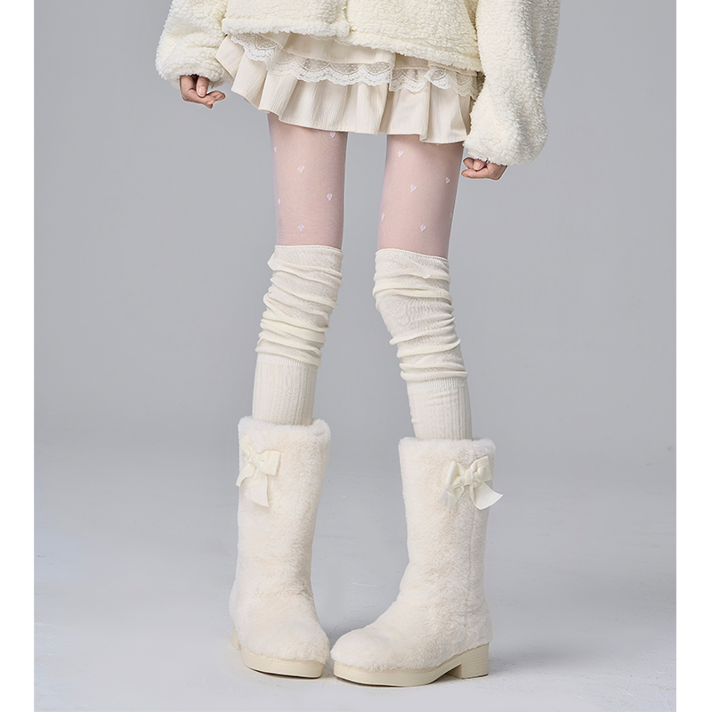 长筒袜女春秋奶色堆堆过膝袜
