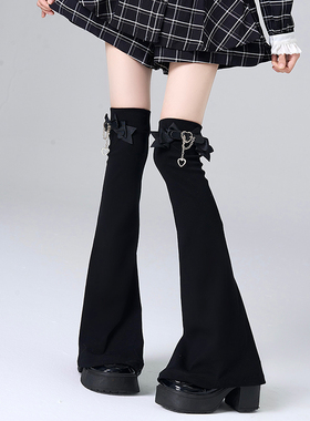 亚文化过膝腿套二次元卡扣蝴蝶结链条黑色显瘦大腿堆堆袜女