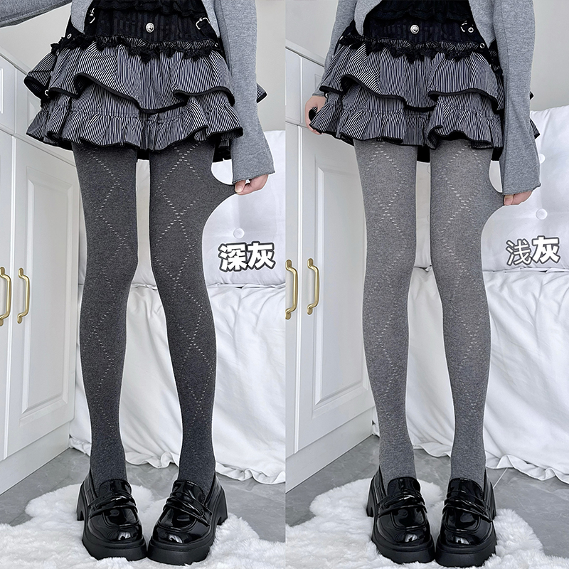 菱格深灰打底裤miu系浅灰连裤袜