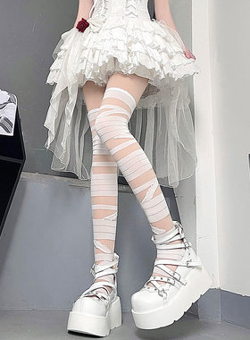 Lolita白绷带玻璃丝过膝袜