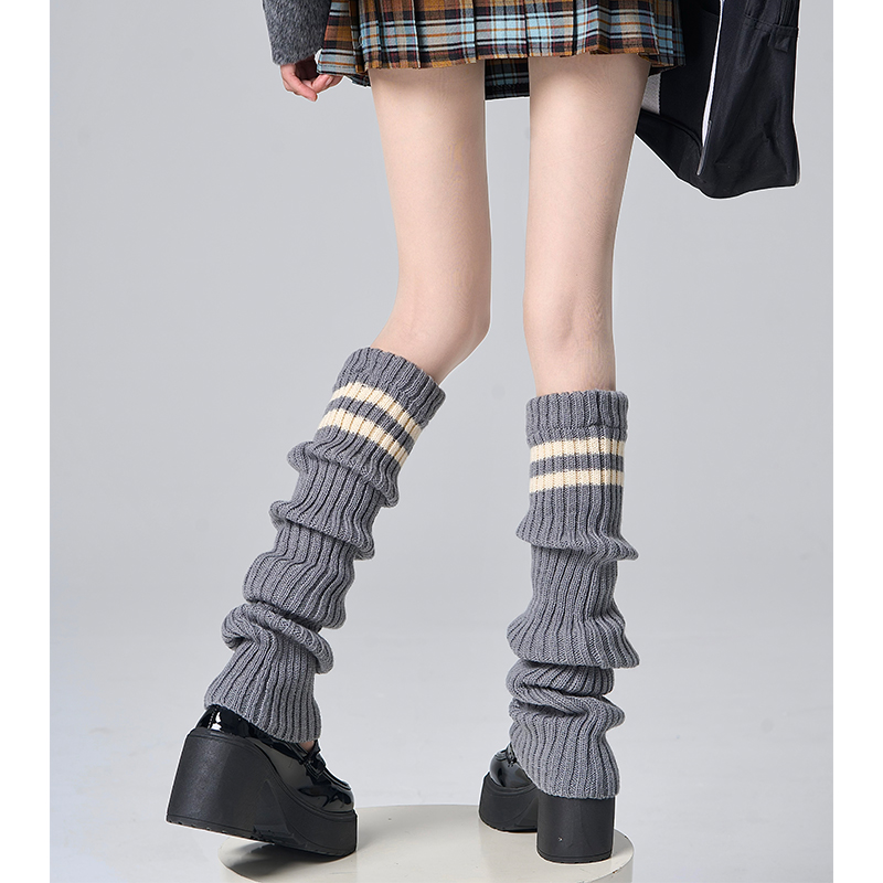 jk灰色学院风过膝长筒堆堆袜套