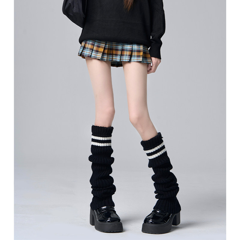 日系jk针织袜套女条纹黑色显瘦秋冬厚保暖腿套辣妹长筒小腿堆堆袜,女士内衣/男士内衣/家居服,中筒袜,淘宝优惠券,粉丝福利购,淘宝优惠卷