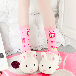粉色mp钢琴兔女儿服袜子日系软妹可爱印花卡通短袜ins夏薄款棉袜