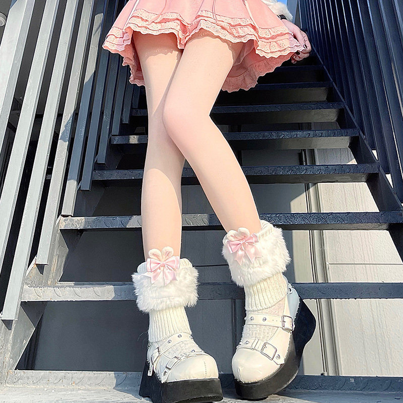 日系毛绒袜套兔耳朵中筒袜女秋冬蝴蝶结可爱加厚jk皮草配靴毛毛袜,女士内衣/男士内衣/家居服,中筒袜,淘宝优惠券,粉丝福利购,淘宝优惠卷