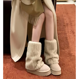 冰岛仿水貂毛套筒腿套加厚冬季脚套毛毛靴套y2k毛绒可爱堆堆袜套
