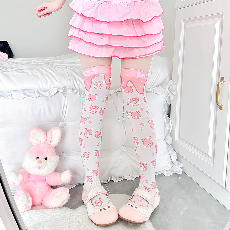 轻松熊印花腿袜日系软妹可爱过膝