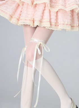Lolita白色芭蕾丝带拼接丝袜日系jk连裤袜蝴蝶结纯欲黑丝打底袜