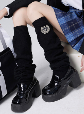 加长大象袜女黑色JK袜堆堆袜学院风制服刺绣长筒袜日系过膝泡泡袜