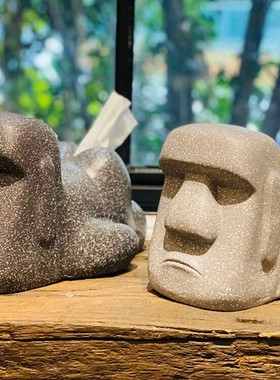 摩艾石像人复古光屁屁屁股moai纸巾盒面纸抽树脂屁股小夜灯摆件