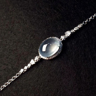 18K金镶嵌玻璃冰种蛋面天然翡翠伴钻石手链调节链子同款定制定做