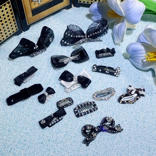 约克夏夹子狗狗蝴蝶结水钻马尔济斯bb发夹饰品小香风配饰黑白发卡