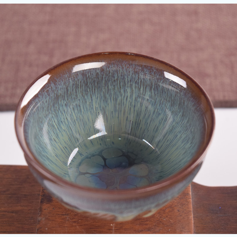 天目釉斗笠茶杯 孔雀大号 窑变杯 紫砂兔毫盏杯普洱钧窑 功夫茶具