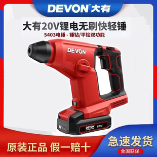 DEVON大有5403锂电轻型电锤工业家用多功能电钻混凝土冲击钻DRH20