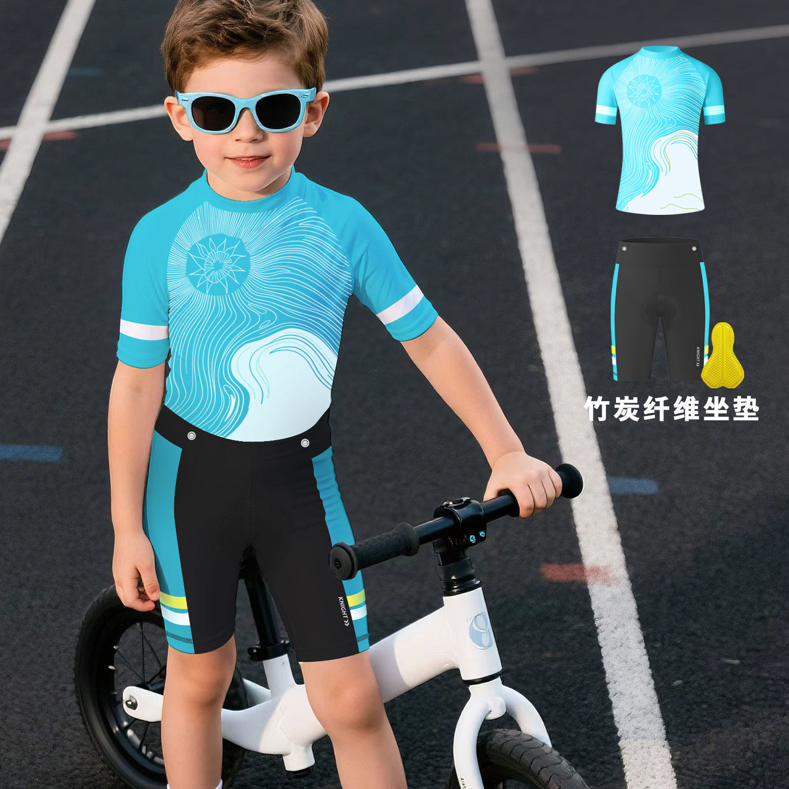 儿童短袖骑行服夏季男童女童速干透气训练T恤自行车平衡车服休闲