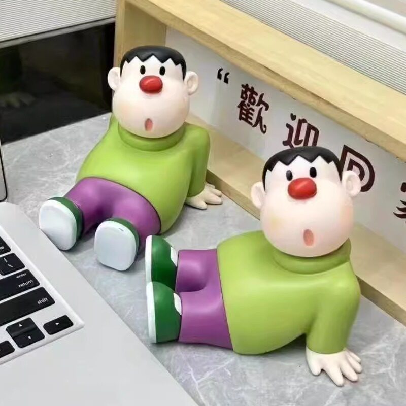 歪头胖虎手机支架懒人手机座手办模型高颜值桌面摆件卧室装饰玩偶