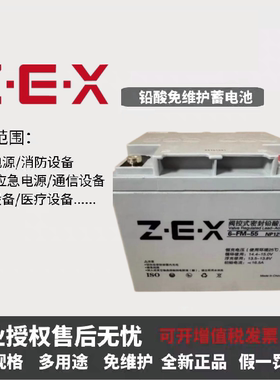 ZEX蓄电池6-FM55 NP12V55AH33AH应急照明集中电源消防柜EPS专用