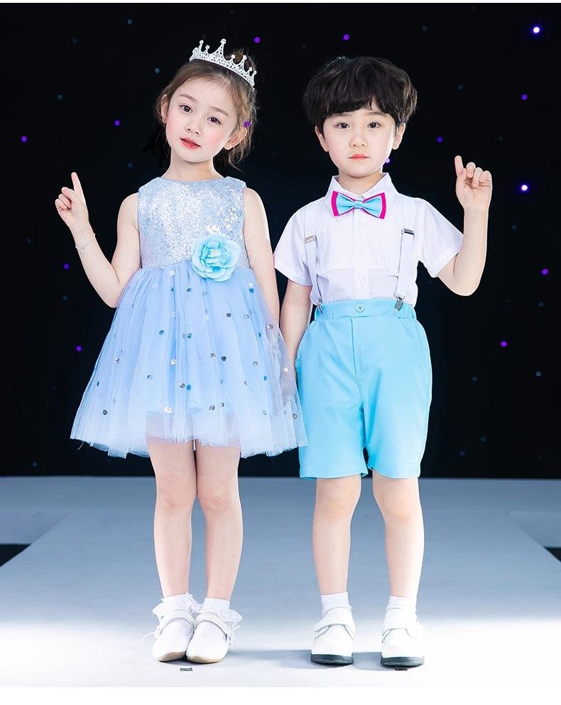 六一儿童演出服幼儿园女童舞蹈蓬蓬裙小学生男背带裤合唱表演服装