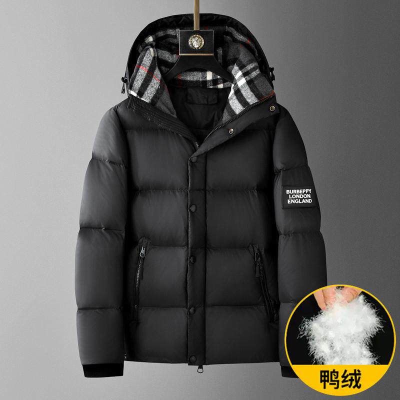 格纹连帽男女白鸭绒厚款羽绒服