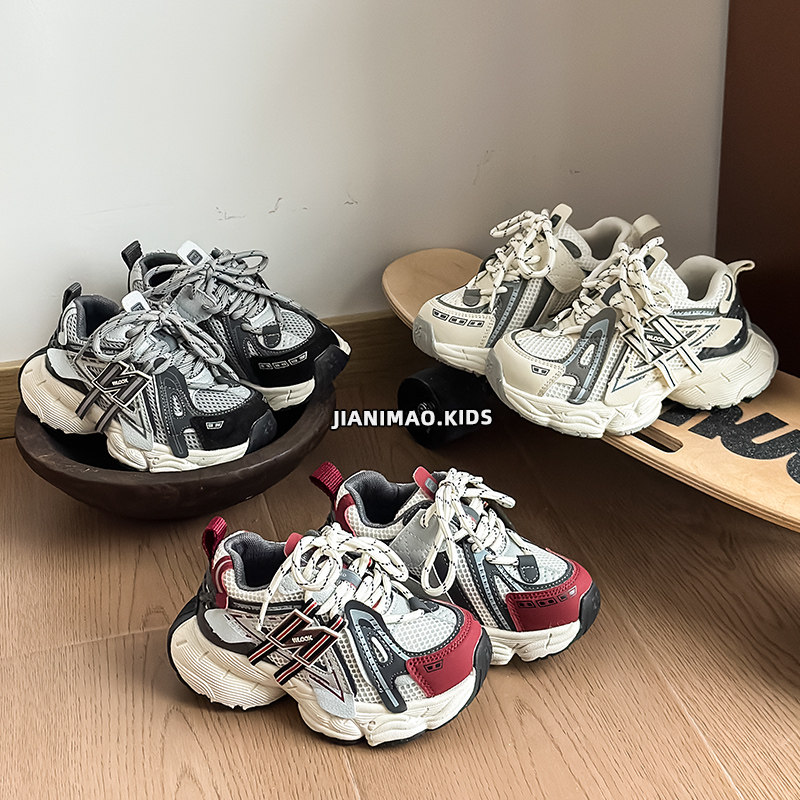 韩版儿童字母运动鞋春秋男童网面透气跑步鞋时尚轻便女童老爹鞋潮