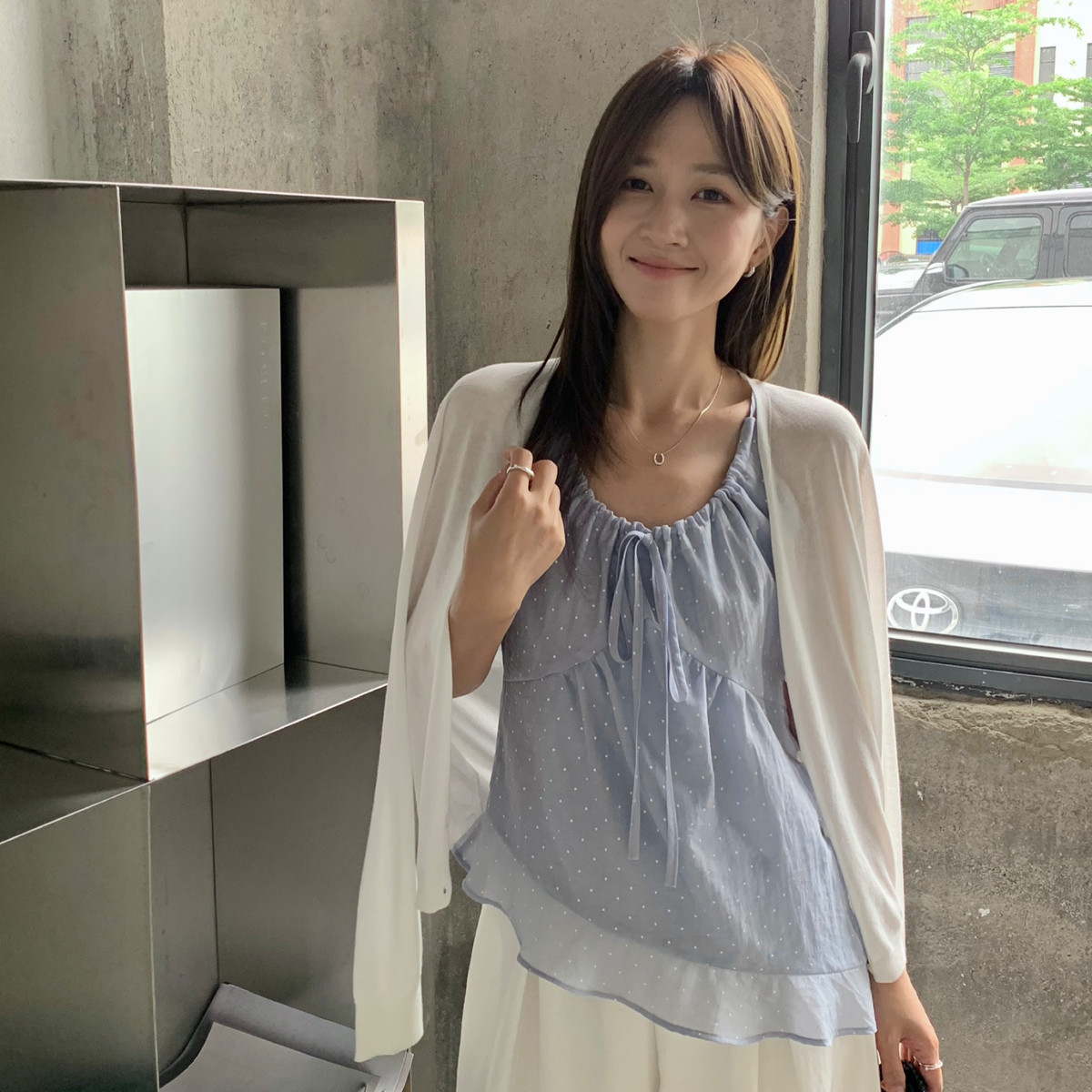 密思家清新小女人不规则下摆抽绳显瘦无袖背心
