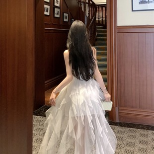 春季 仙女风甜美裙子轻奢重工高级小礼裙公主白色网纱吊带连衣裙女