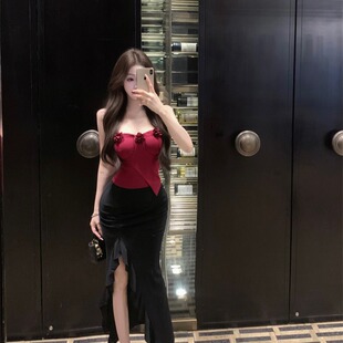 小众设计感气质套装女性感一字肩裹胸修身短款上衣+半身包臀长裙
