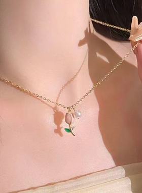 欧饰泥女合金郁金香小众珠珠吊坠