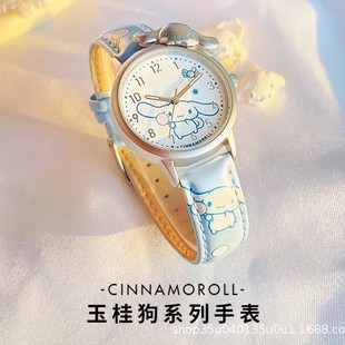 玉桂狗儿童手表可爱卡通女生初中生腕表立体创意皮表带指针石英表