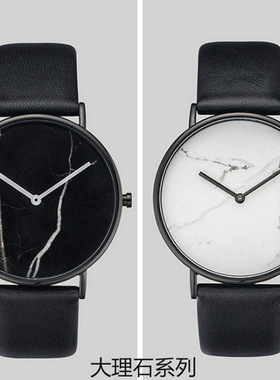 大理石字面the horse马表 简约时尚休闲真皮情侣手表一对超薄对表