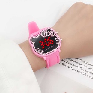 儿童手表女童KT猫卡通女表 镶全钻LED夜光腕表小孩学生数字电子表