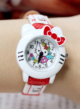 新款KT猫卡通皮带儿童手表女孩粉色石英腕表学生手表猫咪电子表