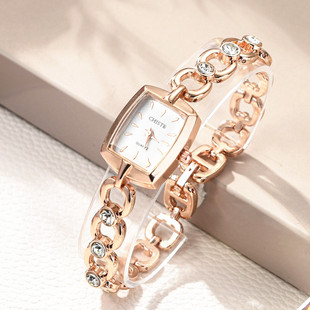 欧美时尚女表女款钢带手链表气质时装潮方形电子石英表指针式手表