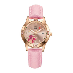 草莓熊卡通儿童手表镶钻女孩学生腕表皮表带小表盘简约萌石英女表