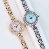 时尚 简约手链手表女士腕表女款 钢带镶满钻小表盘细表带气质石英表