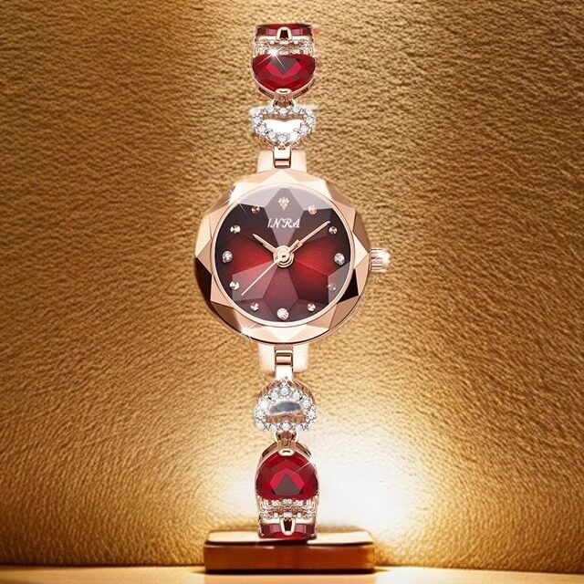 时尚奢华法式手链表小表盘链条女表水钻红宝石女士高级腕表石英表