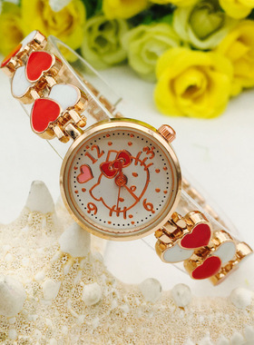 hello kitty 可爱儿童手表KT猫学生手链女士腕表红心小表盘石英表