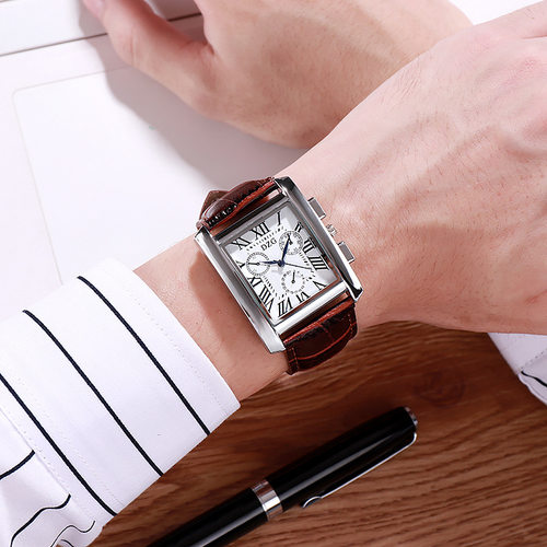 男士方形休闲风商务石英表