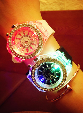 韩版时尚灯光日内瓦GENEVA手表休闲硅胶男女手表 发光LED灯手表