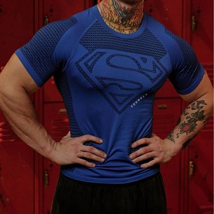 YOUNGLA联名Superman美式新款男士T恤肌肉运动健身透气紧身衣速干
