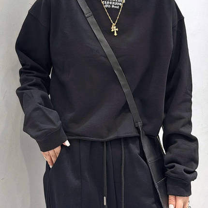 欧货十三行女黑白宽松短款长袖卫衣时尚上衣小衫百搭慵懒风显瘦潮