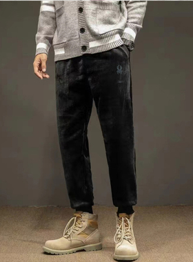 加绒束脚卫裤长裤丝绒休闲裤尾货轻奢保暖男外贸出口弹力秋冬男潮