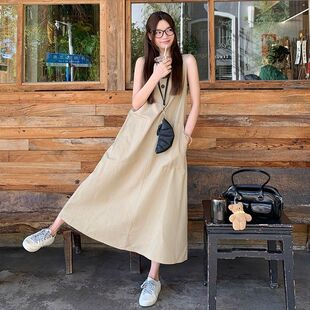 女装 新款 气质显瘦钓系约会长裙海边度假 休闲宽松连衣裙子夏季 无袖
